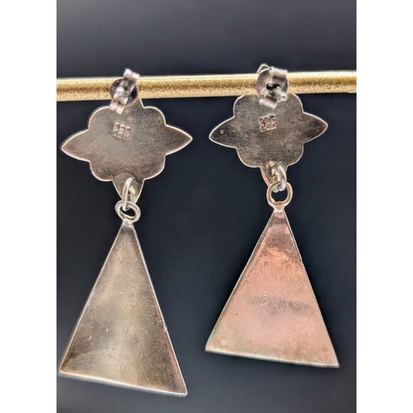 Vintage 925 LEX Sterling Silver Black Onyx Dangle Post Earrings - Picture 2 of 7